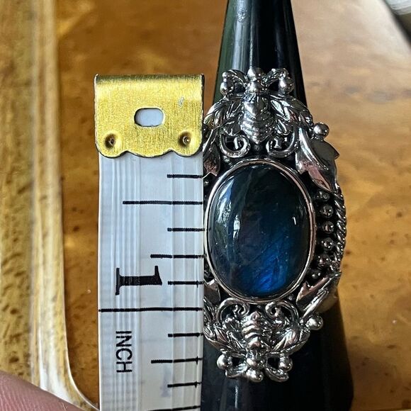 Natural Labradorite Sterling Silver Bumblebee Ring Size 7 - Picture 6 of 8
